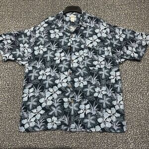 Breakwater Shirt Men Large blue Floral Button Up Short Sleeve Collared L